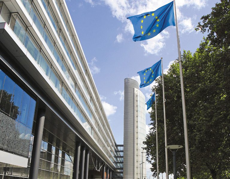 drapeaux européens devant le siège de Région